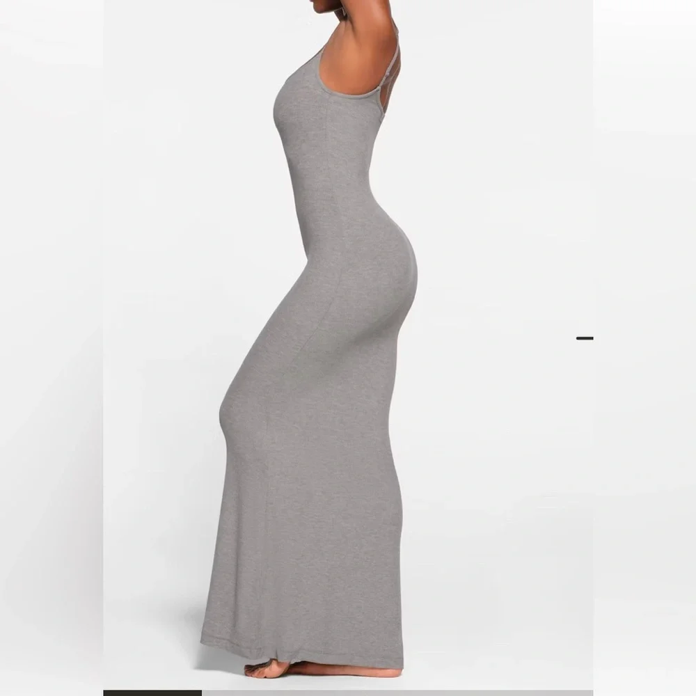 SKIMS Ribbed StretchyGray Maxi Dress Medium - Picture 2 of 11